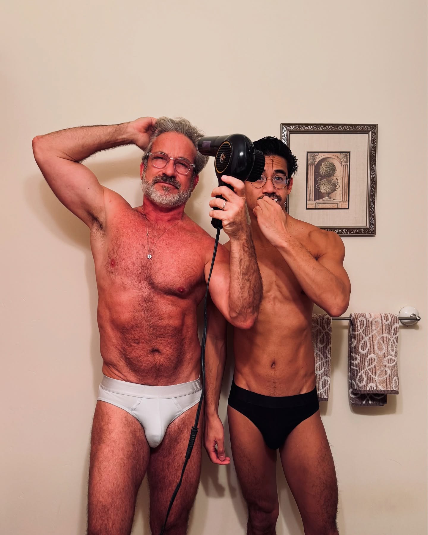 Garrett Swann and Bennett Chin in ALPHX briefs grooming